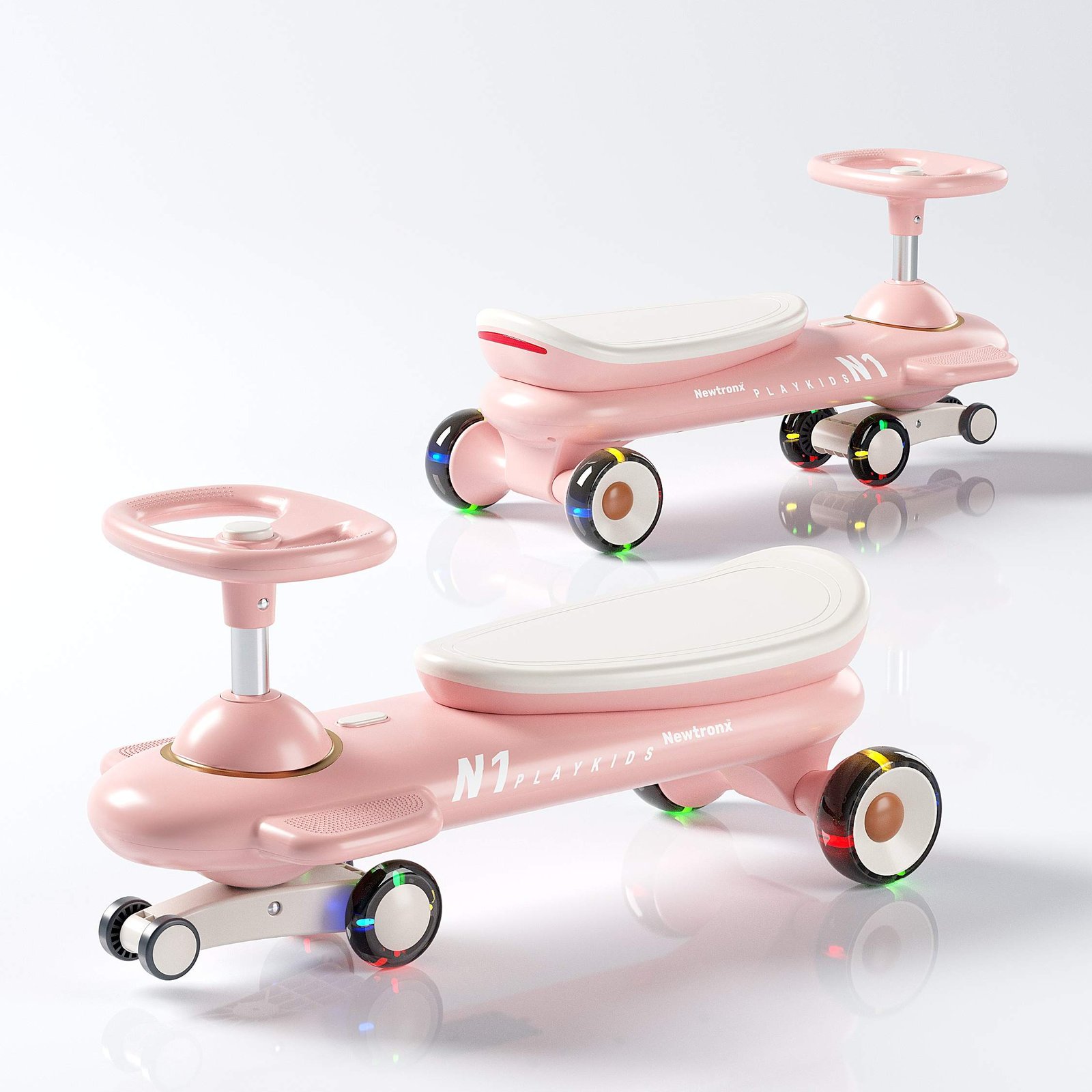 Toddler riding Pink Paradise Swing Car