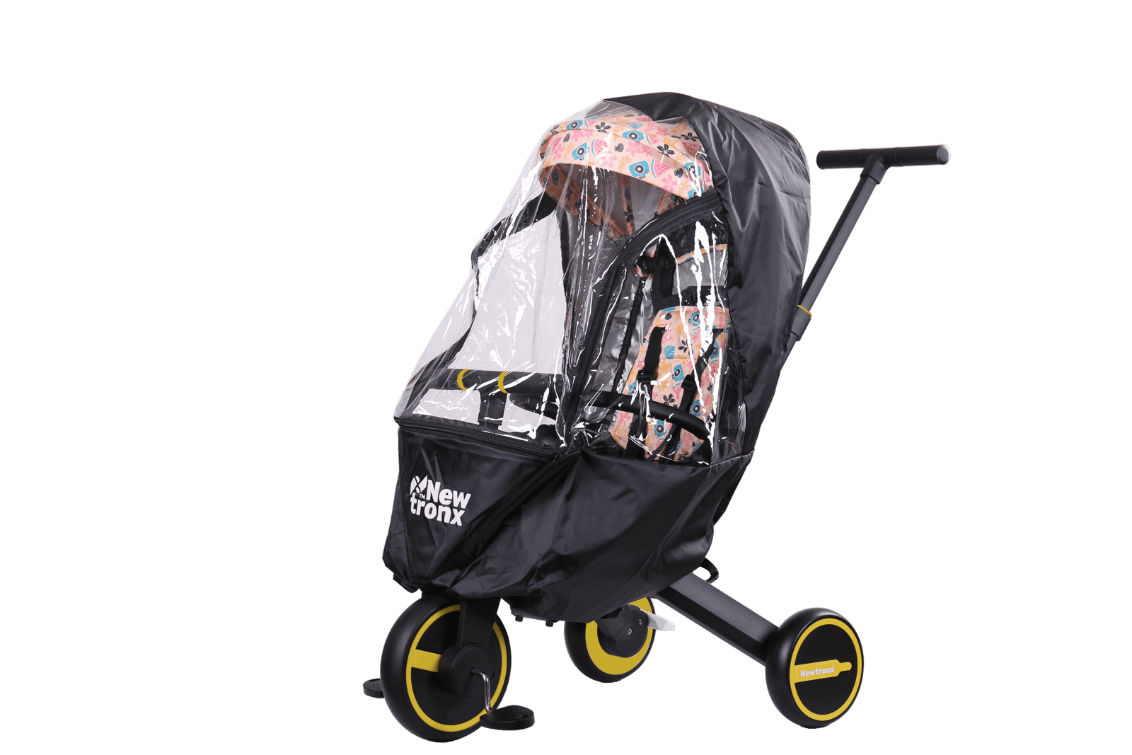 Newtronx Adventure Pro tricycle with its rain cover on